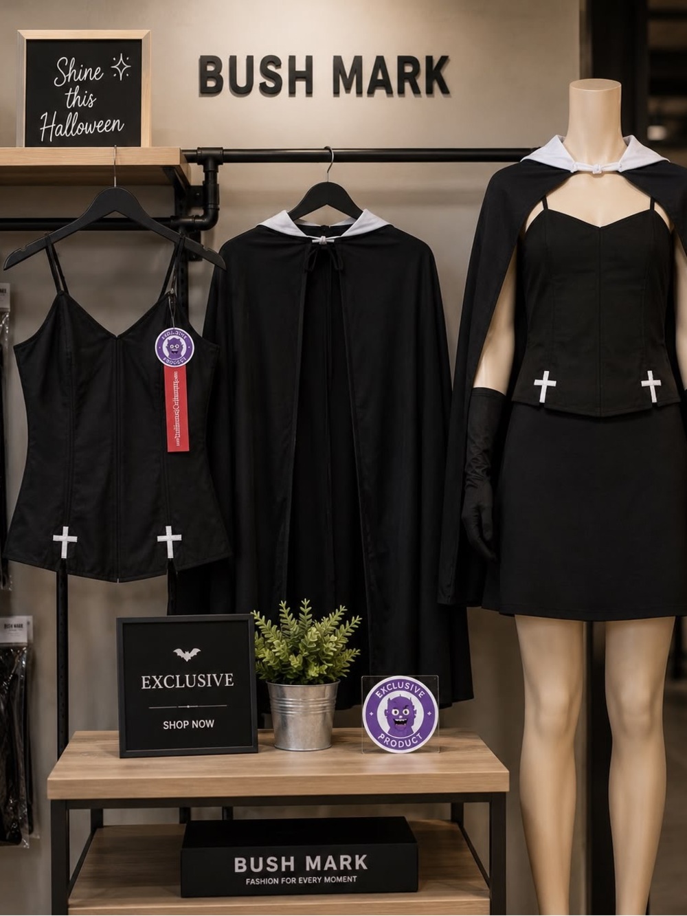 Black Nun-Inspired Costume Set with White Cross Details